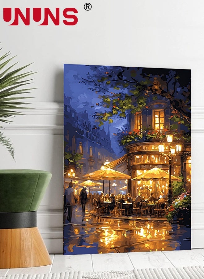 UNUNS رسم بالأرقام للمبتدئين، مشهد ليلي في الشارع برسم بالأرقام مع إطار، مجموعة رسم بالأكريليك برسم بالأرقام لتزيين جدران المنزل وغرفة المعيشة وغرفة النوم، 40x50 سم - Image 3